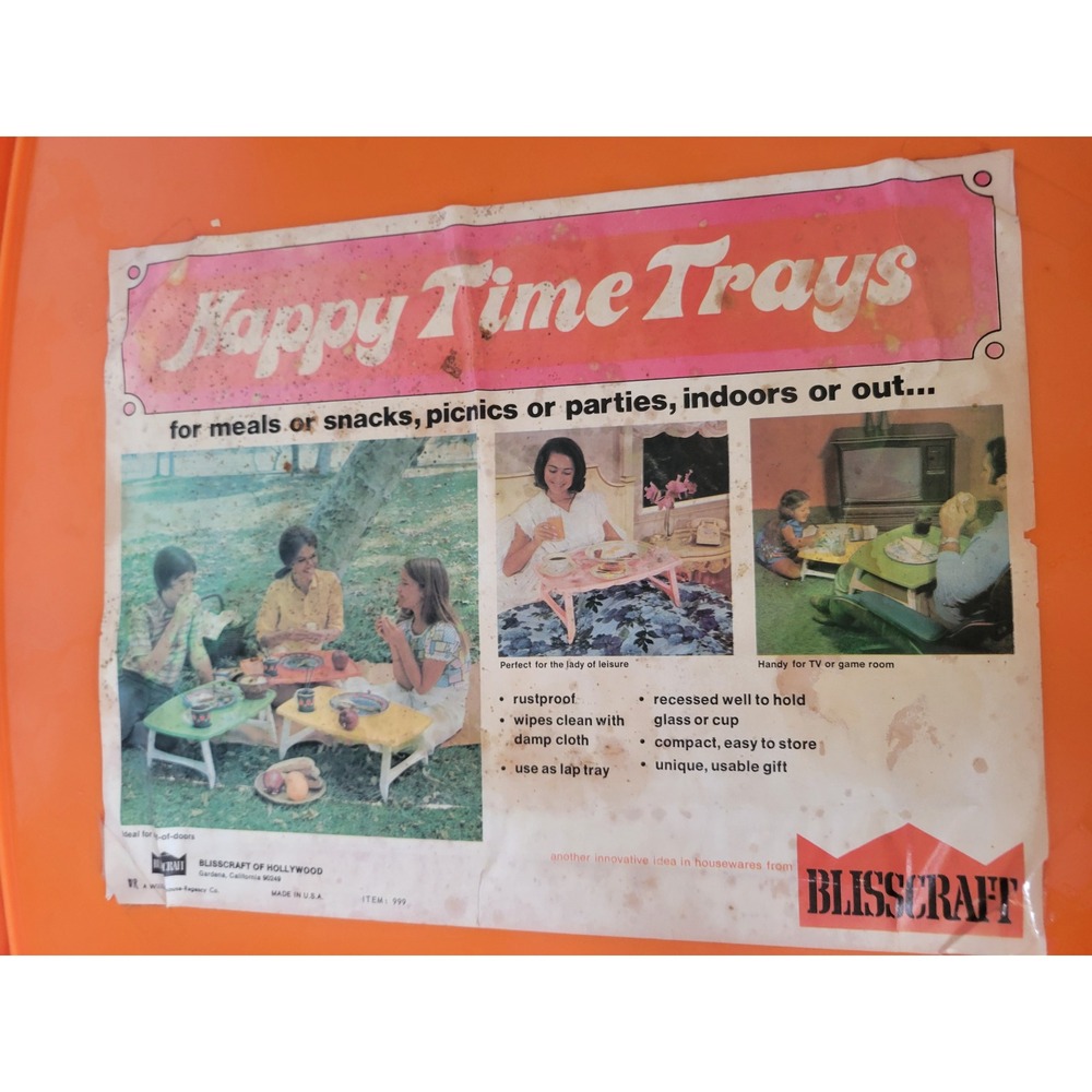 Vtg Orange TV Lap Tray W/ Cup Holder Retro Bed N Breakfast Blissfield Hollywood - Picture 6 of 8